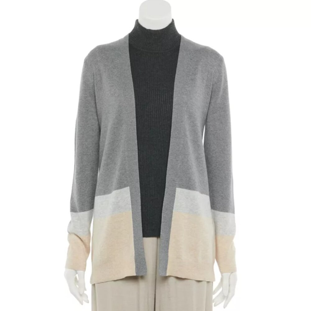 Croft & Barrow The Classic Cardigan Gray Colorblock XL